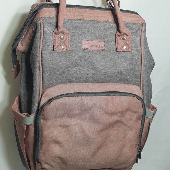 Pink Pom Pom Handbags - Upsimples Diaper Bag Pink Gray Backpack with‎ USB Charging Port Thermal Pockets